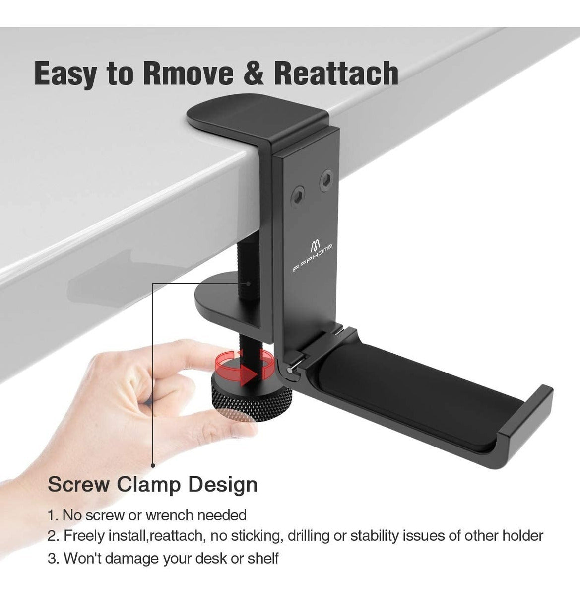 Soporte Diadema Atornillable Aluminio  Escritorio Apphome