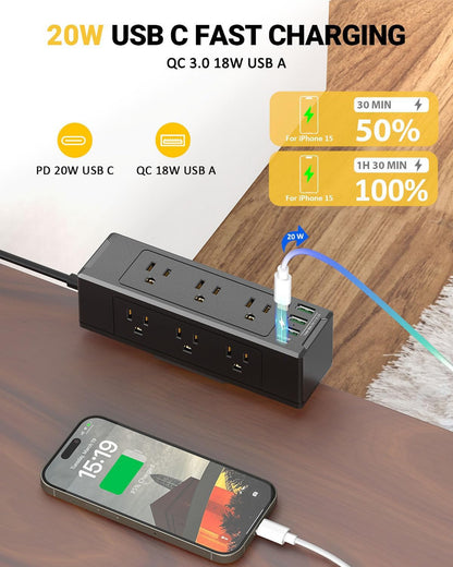Multitoma Atornillable Escritorio Con 6 Tomas 4 Puertos Usb