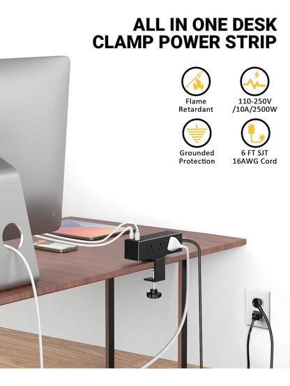 Multitoma Atornillable Escritorio Con 6 Tomas 4 Puertos Usb